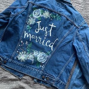 “Just married” wedding painted denim jacket